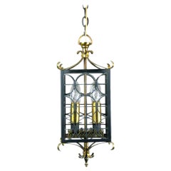 French Mid Century  Black Metal and Polished Brass  Lantern