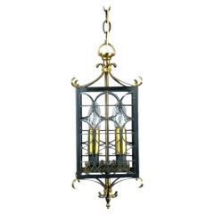 Retro Mid Century French Black Metal and Polished Brass  Lantern