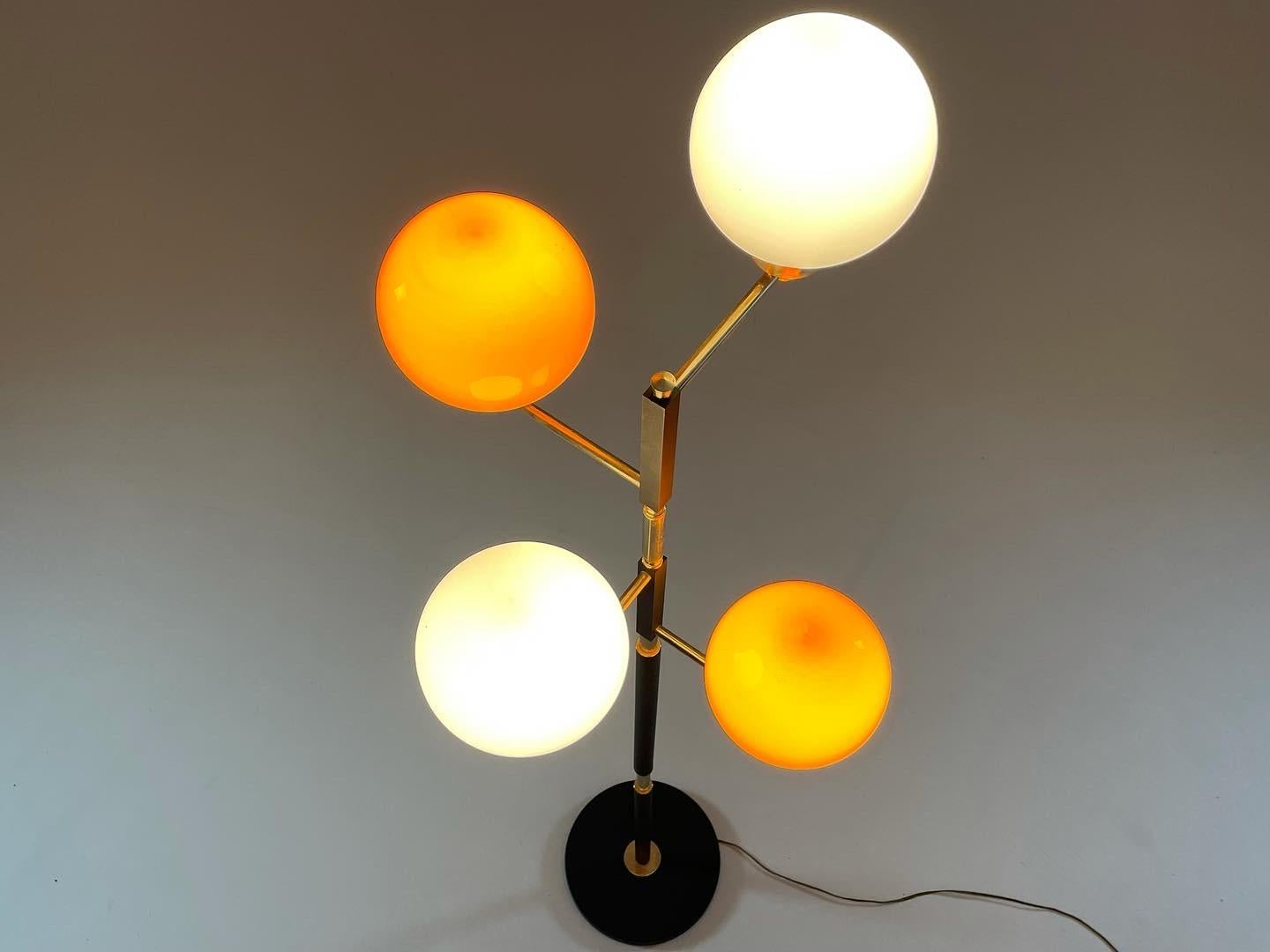 French Black Metal, Brass & Opaline Floor Lamp from Arlus, 1950s For Sale 7
