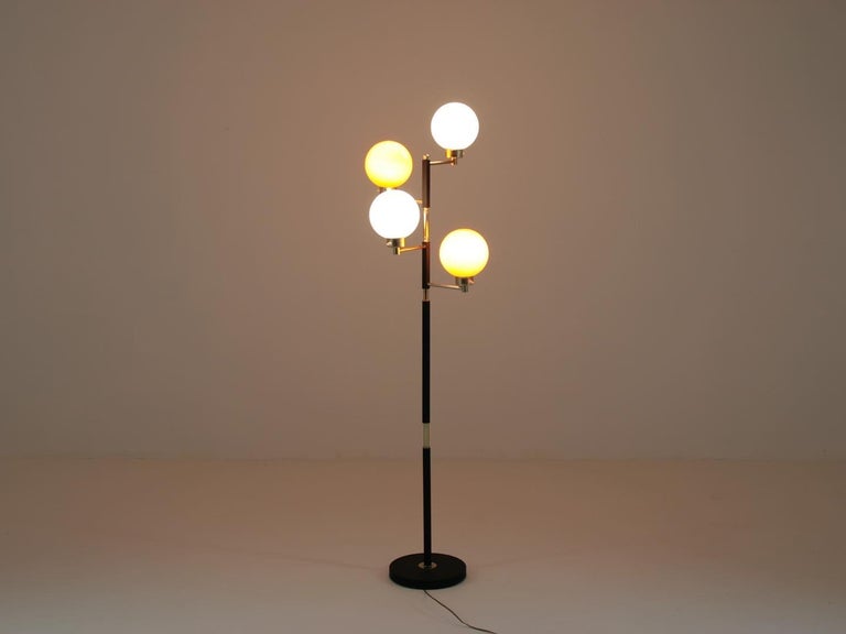 French Black Metal, Brass and Opaline Floor Lamp from Arlus, 1950s For ...