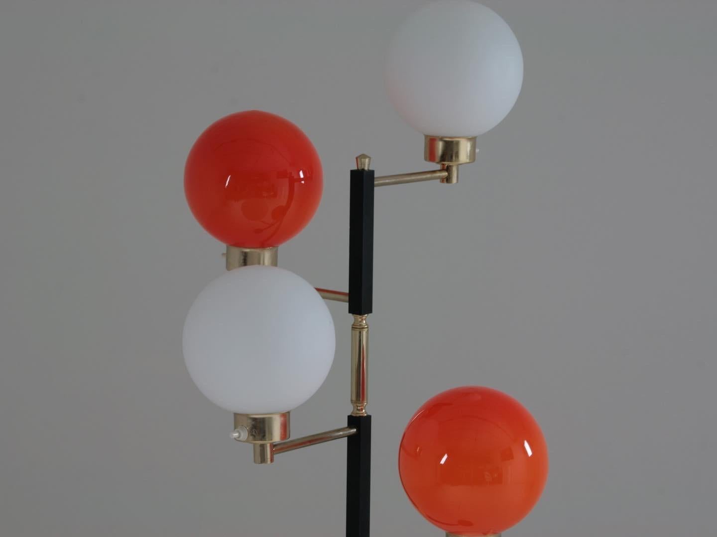 French Black Metal, Brass & Opaline Floor Lamp from Arlus, 1950s For Sale 1