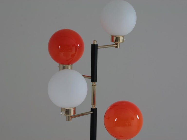 French Black Metal, Brass and Opaline Floor Lamp from Arlus, 1950s For ...