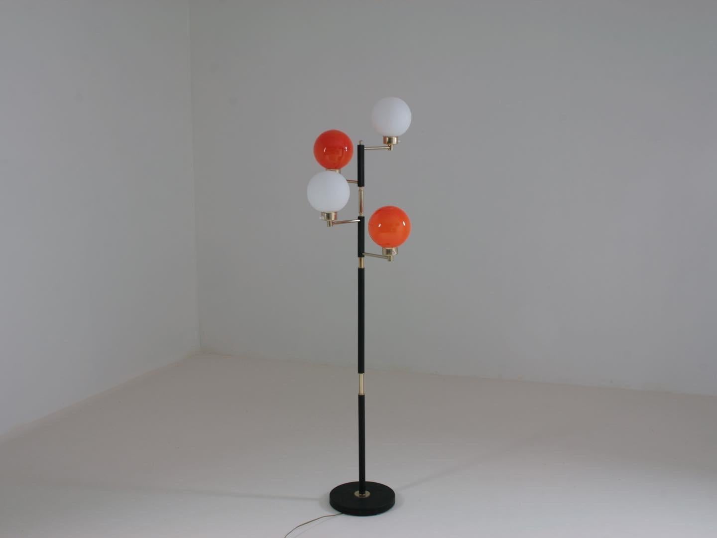 French Black Metal, Brass & Opaline Floor Lamp from Arlus, 1950s For Sale 2