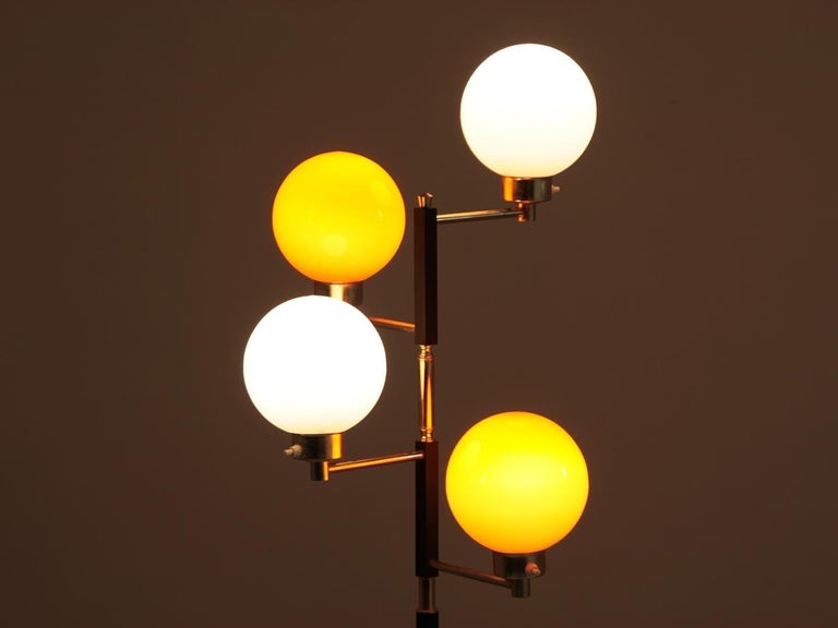French Black Metal, Brass and Opaline Floor Lamp from Arlus, 1950s For ...