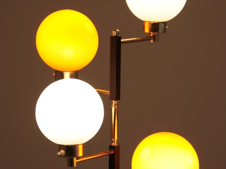 French Black Metal, Brass and Opaline Floor Lamp from Arlus, 1950s For ...