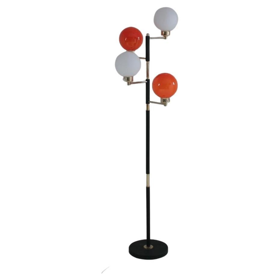 French Black Metal, Brass & Opaline Floor Lamp from Arlus, 1950s For Sale