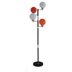 French Black Metal, Brass & Opaline Floor Lamp from Arlus, 1950s