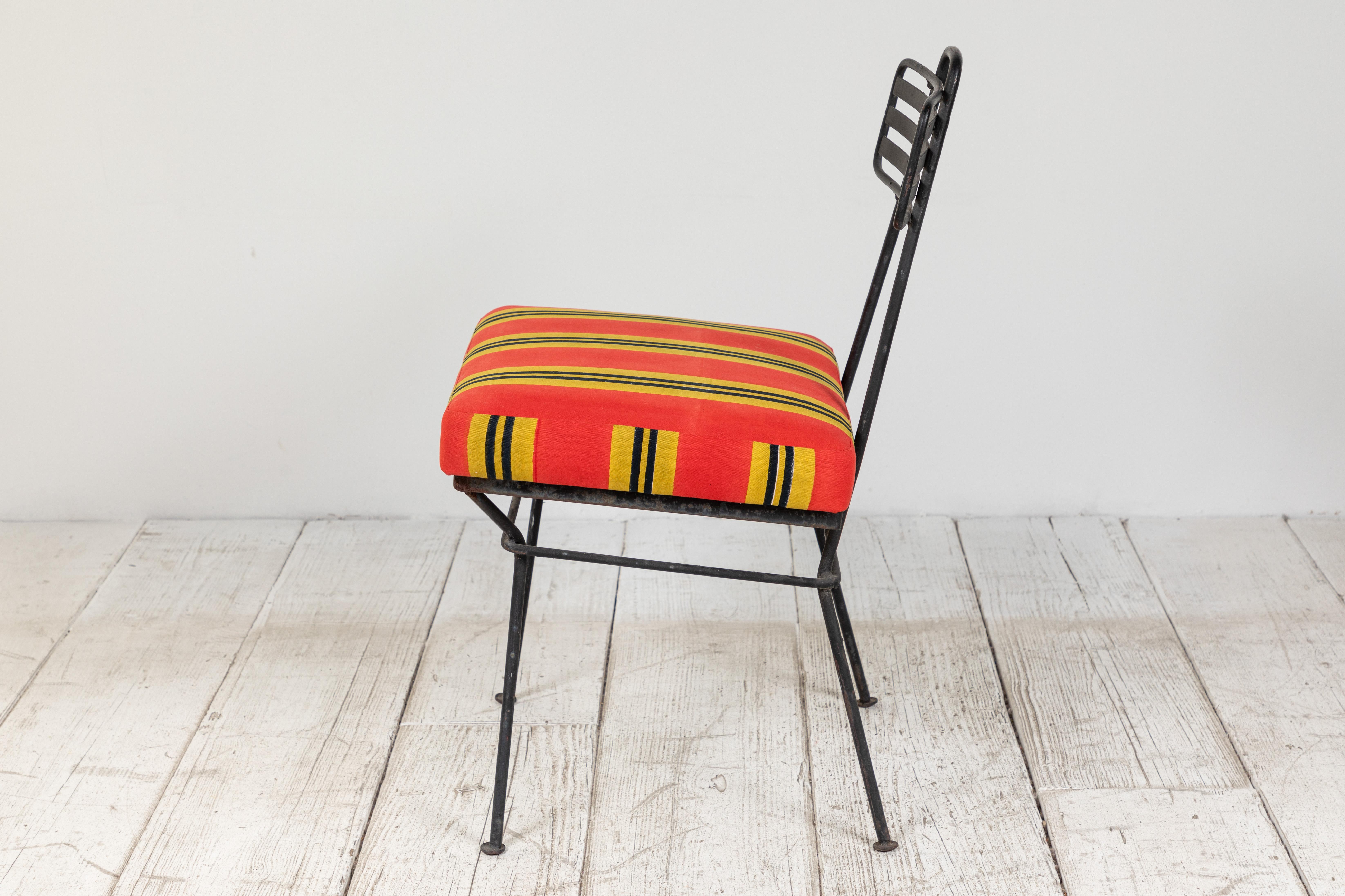 French Black Metal Chair with Striped Fabric 3