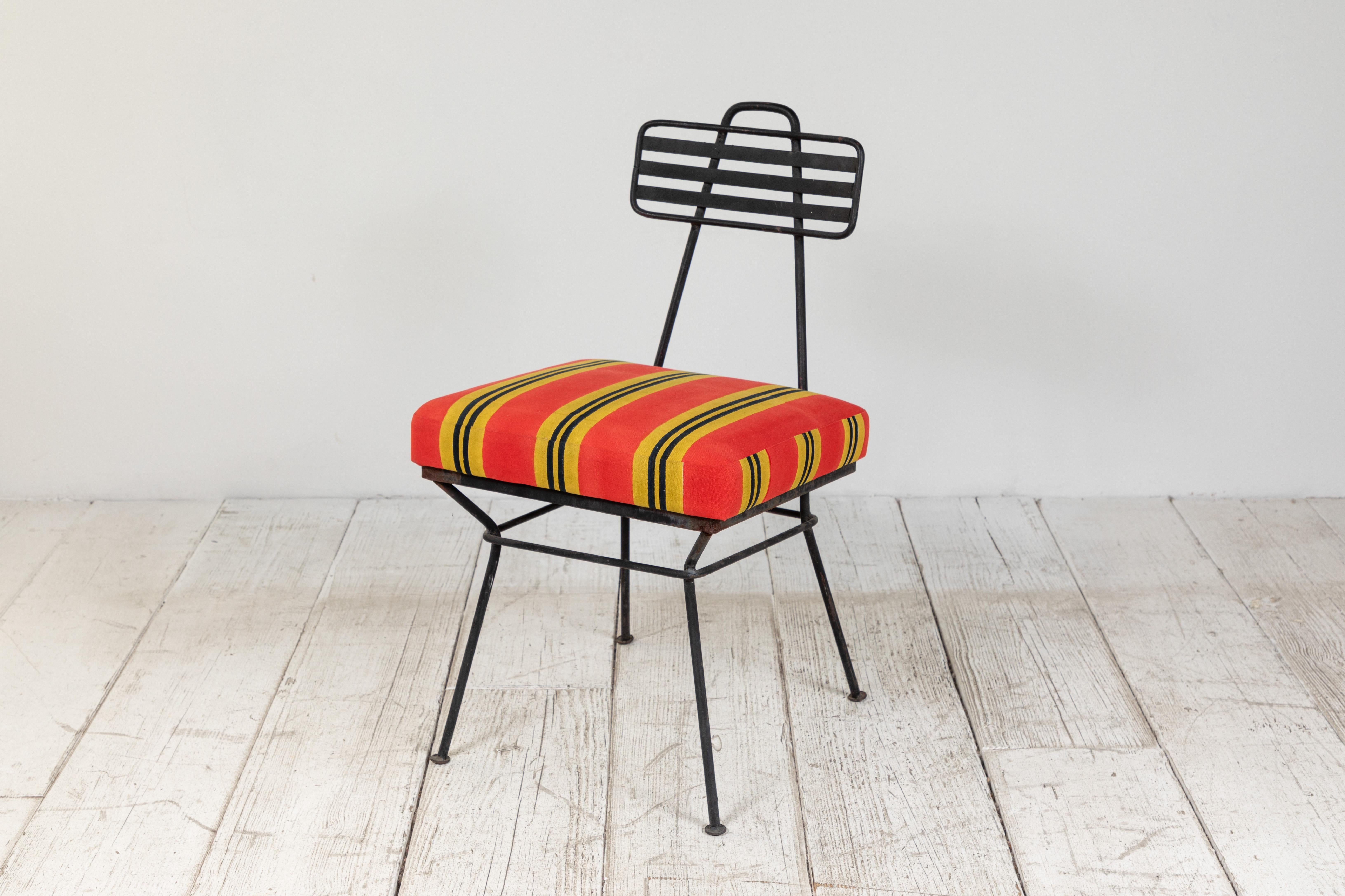 French Black Metal Chair with Striped Fabric 4