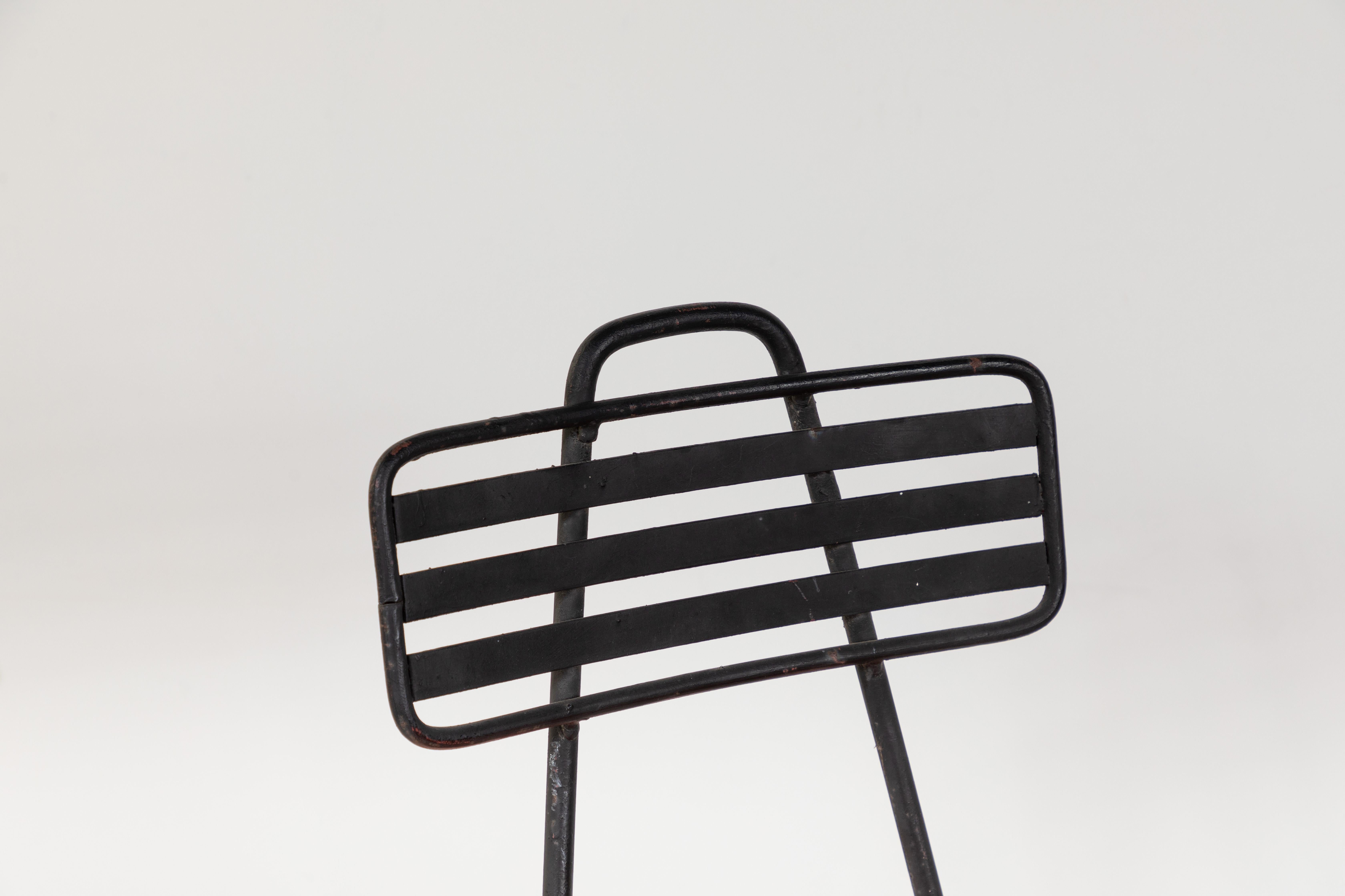 French Black Metal Chair with Striped Fabric 5