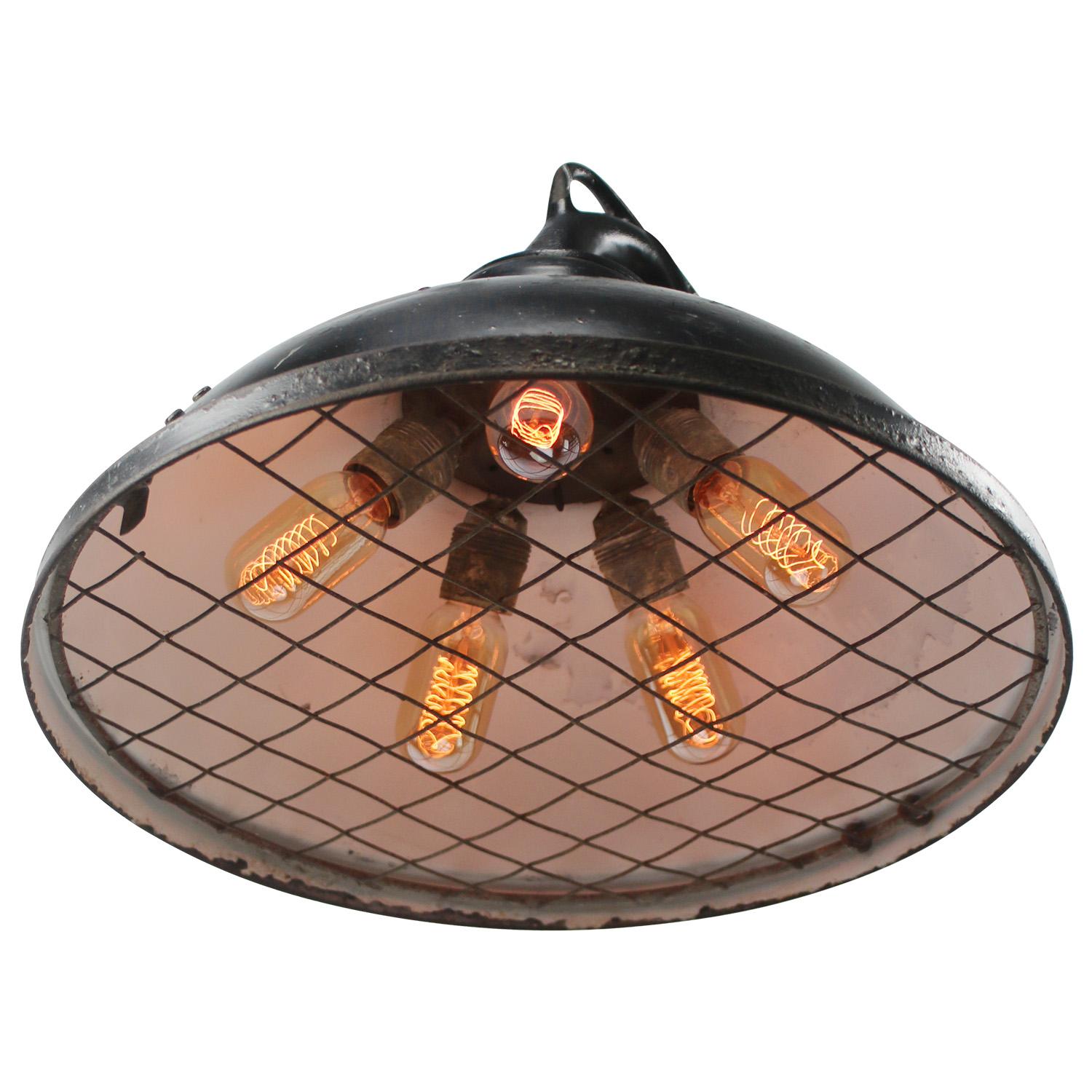 20th Century French Black Metal Vintage Industrial Cast Iron 5 bulbs Pendant Light For Sale
