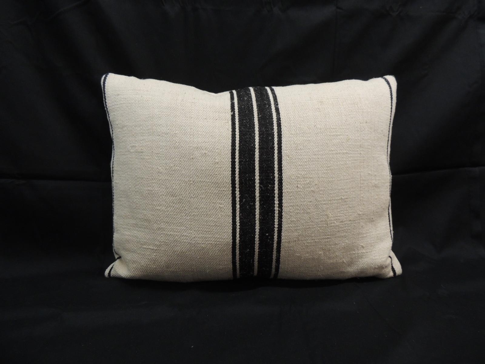 French Provincial French Black and Natural Woven Stripes Decorative Pillow