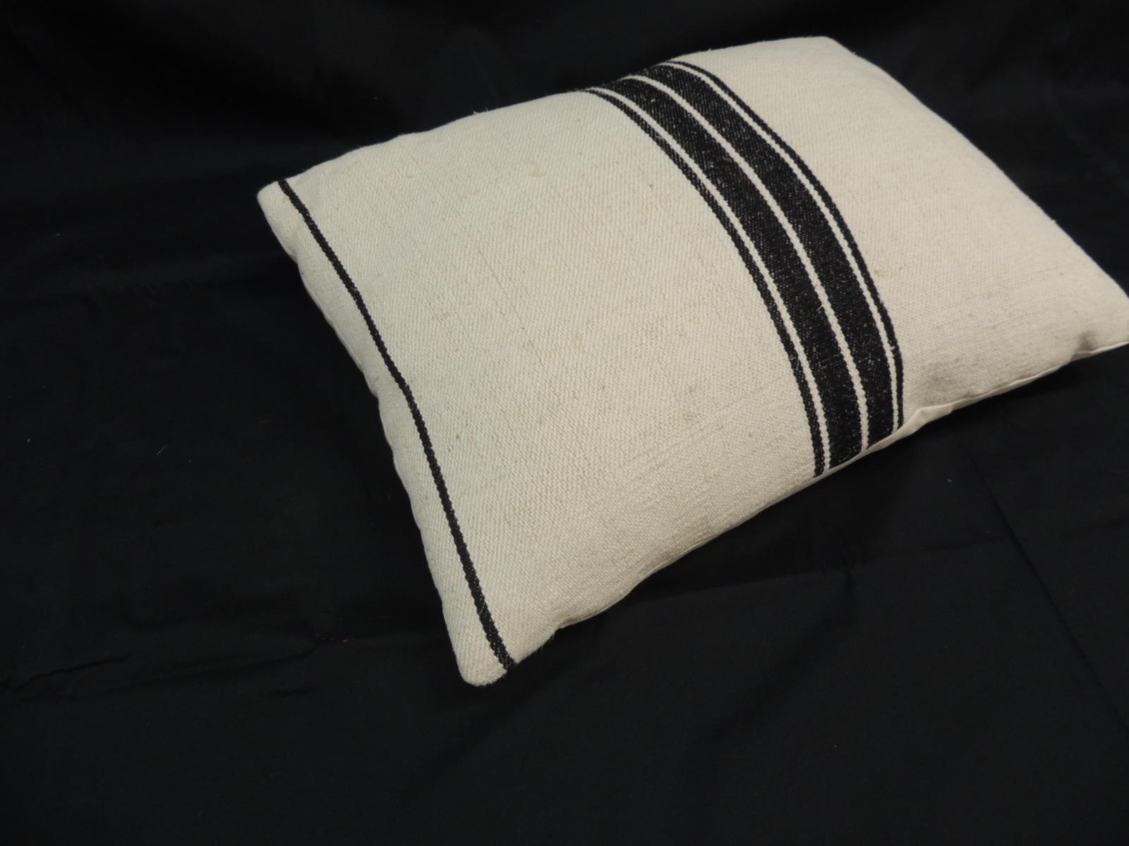 Hand-Crafted French Black and Natural Woven Stripes Decorative Pillow