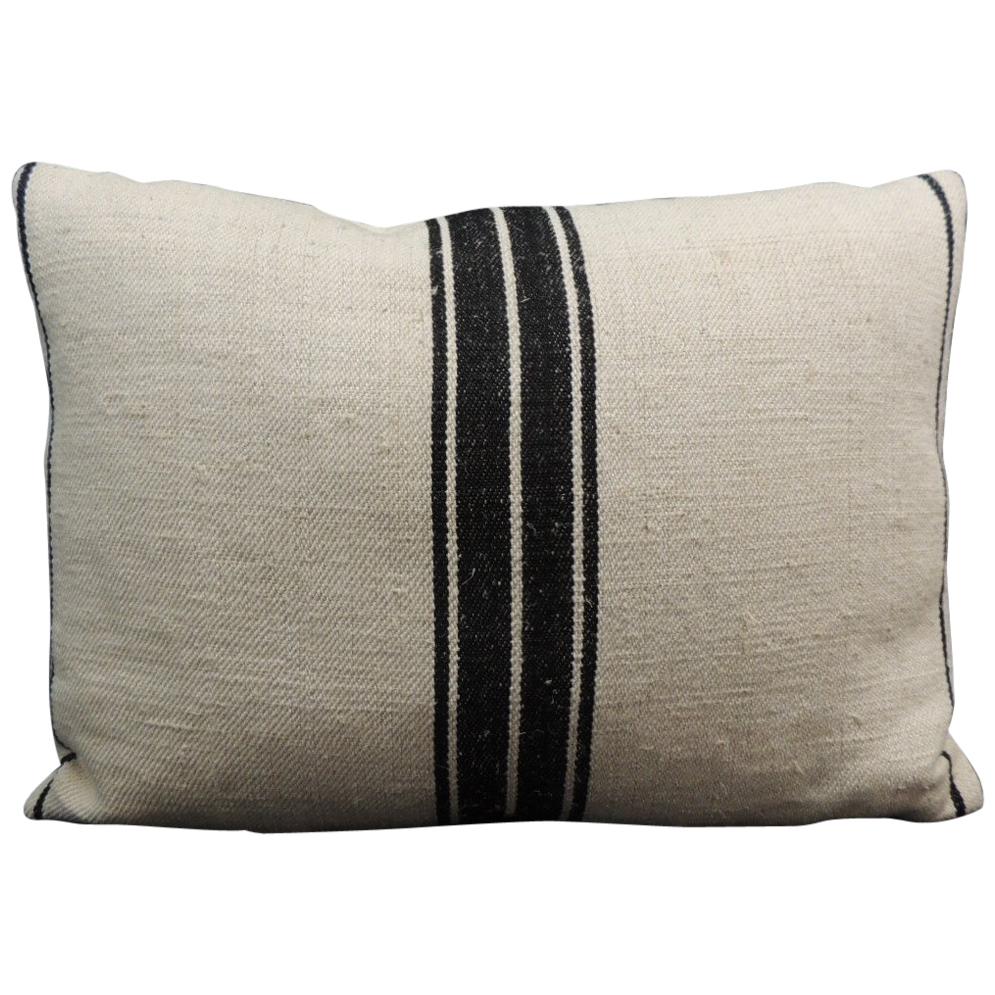 French Black & Natural Woven Stripes Decorative Pillow