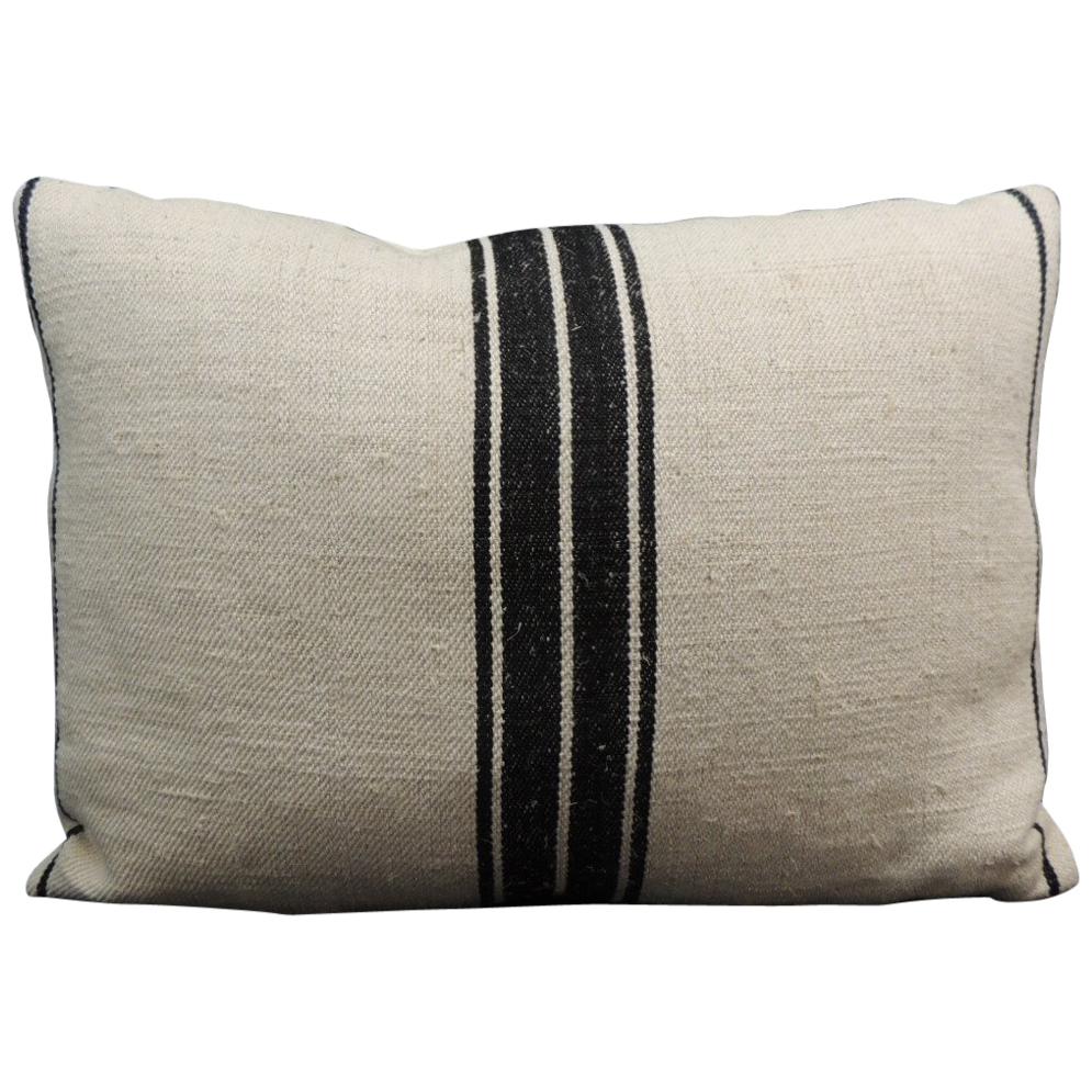 French Black and Natural Woven Stripes Decorative Pillow