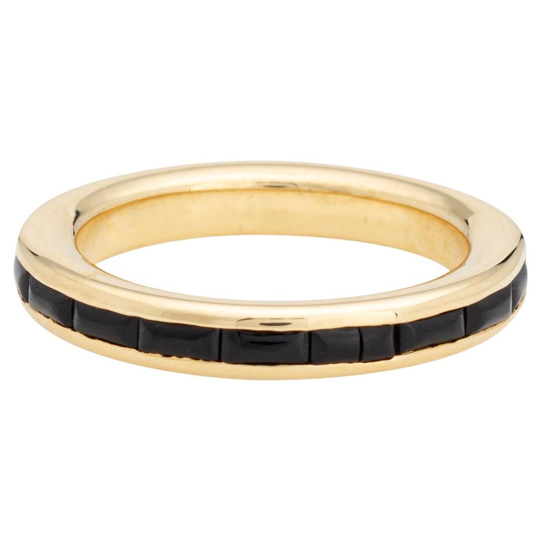 Französischer Eternity-Ring aus schwarzem Onyx, Vintage, Estate Fine Jewelry, Stapelring, Gr. 5, Vintage im Angebot
