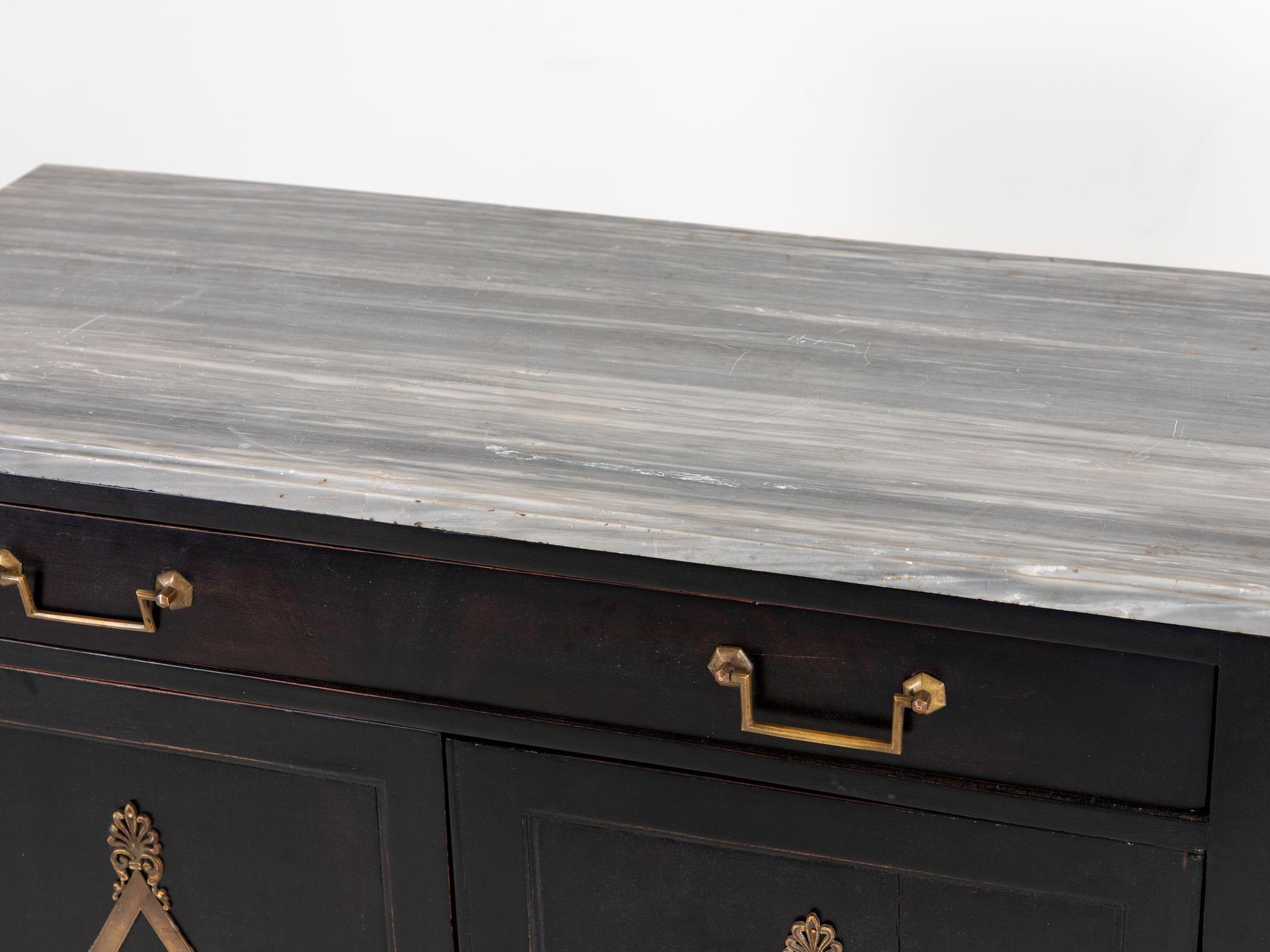 French Black Painted Buffet with Marble Top, Late 19th Century For Sale 1