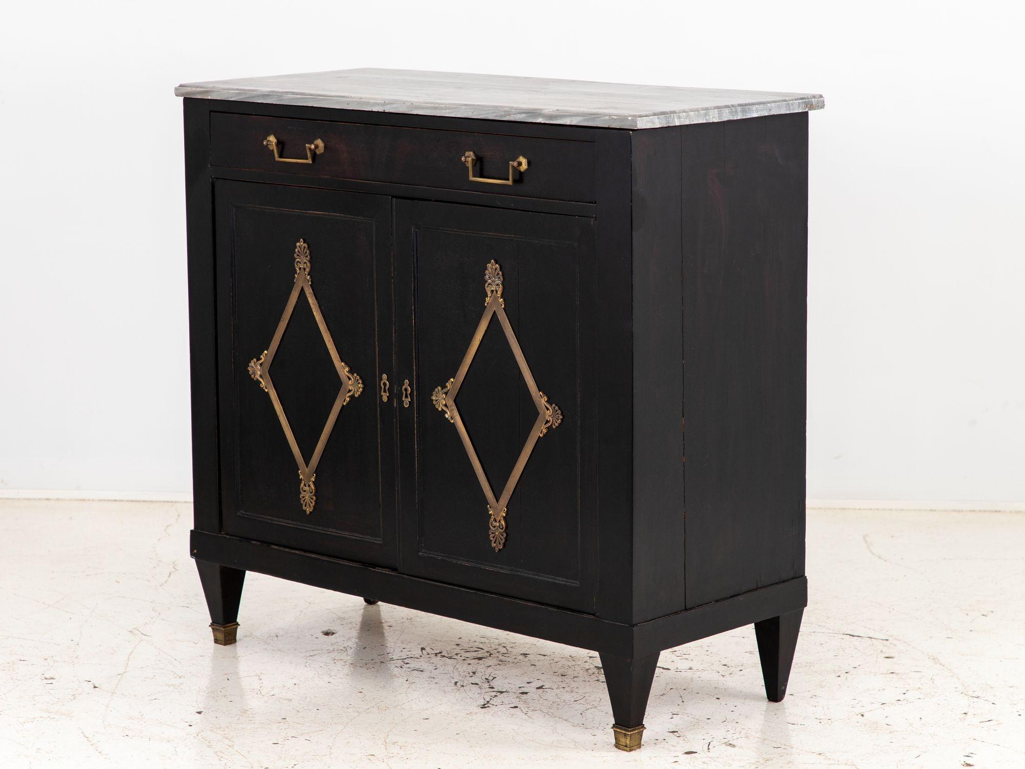 French Black Painted Buffet with Marble Top, Late 19th Century For Sale 3