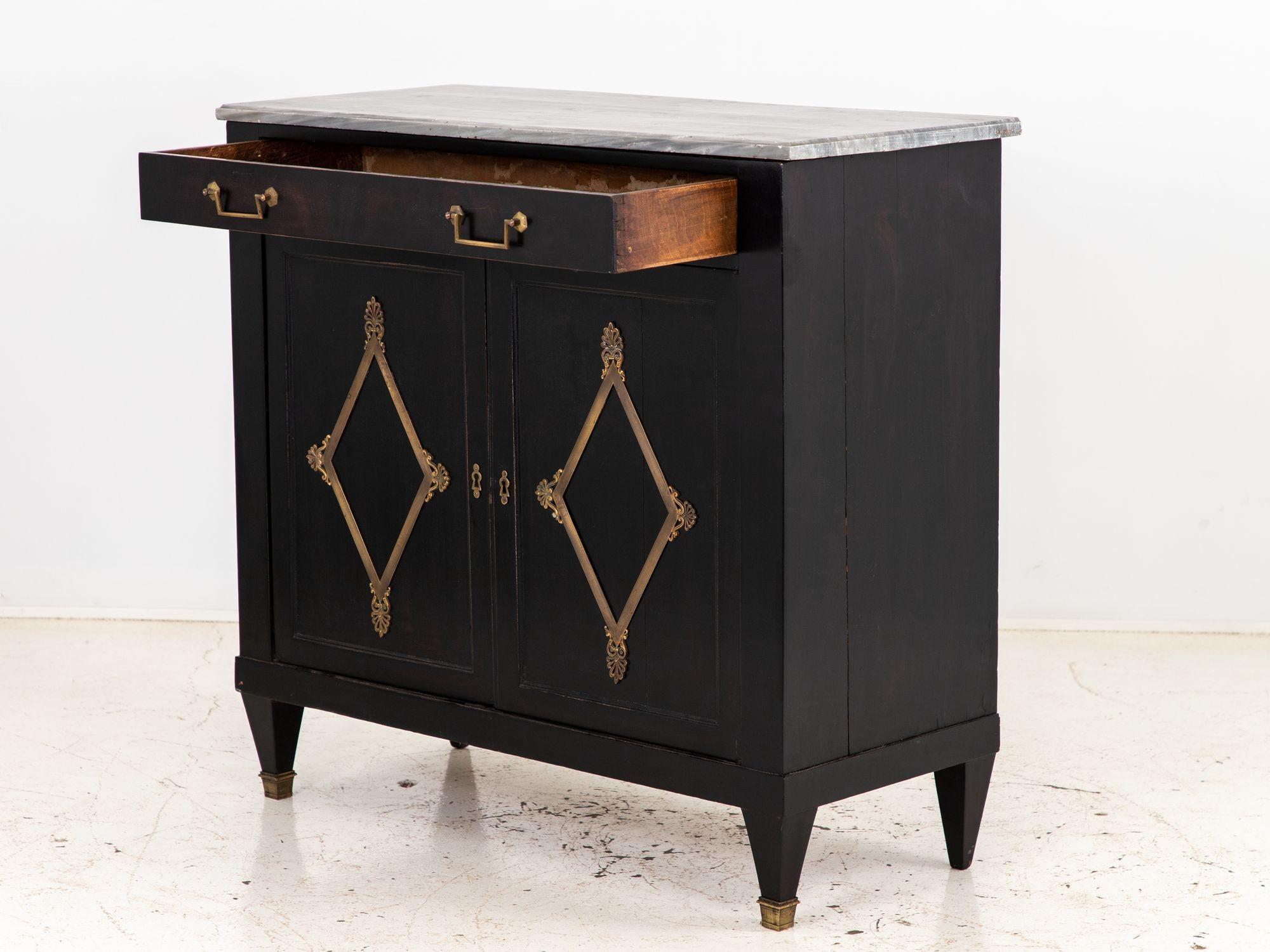 French Black Painted Buffet with Marble Top, Late 19th Century For Sale 4