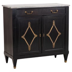 Antique French Black Painted Buffet with Marble Top, Late 19th Century