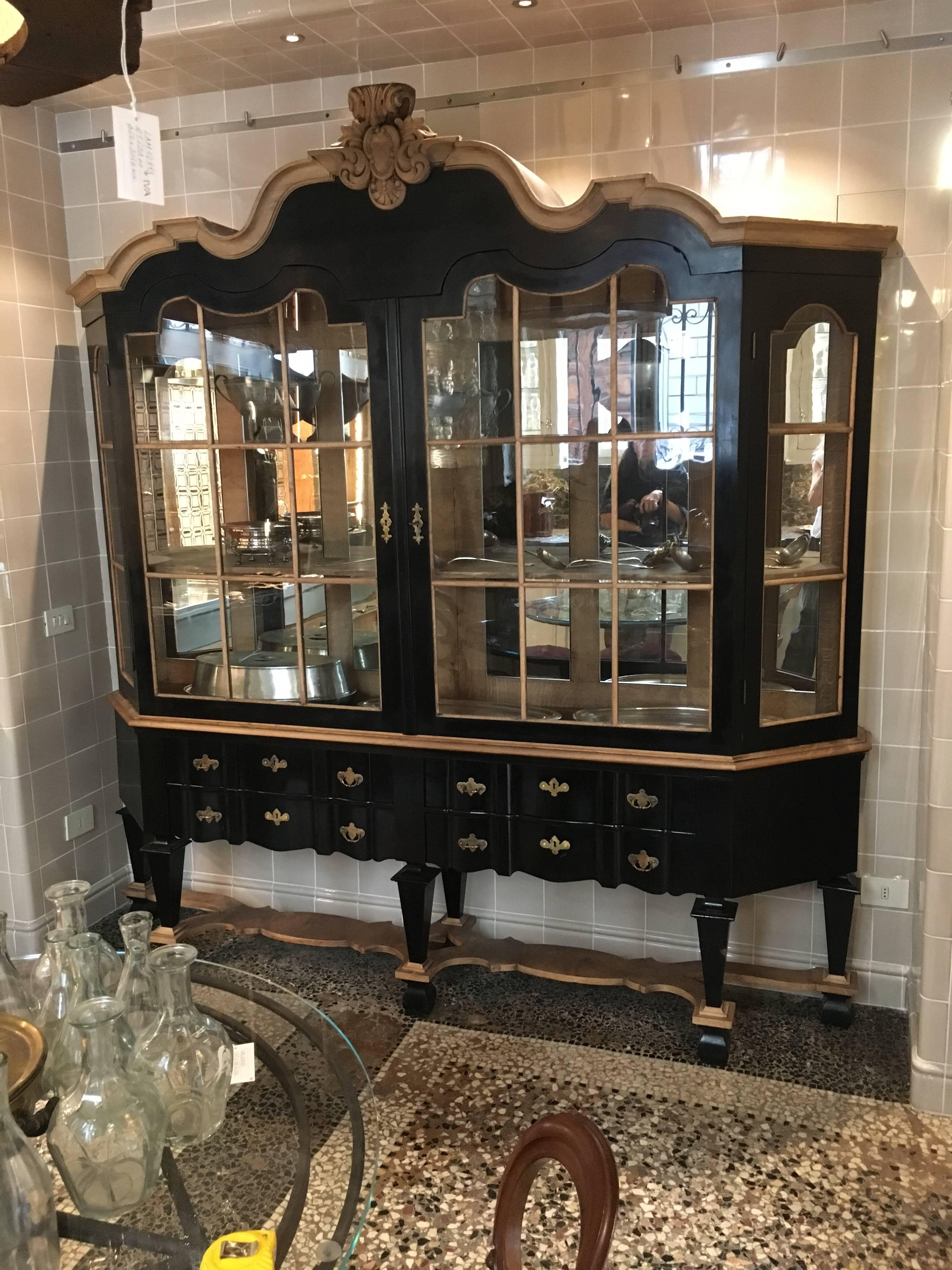 French Black Painted Double Body Mirrored Cupboard from Early 20th Century 7