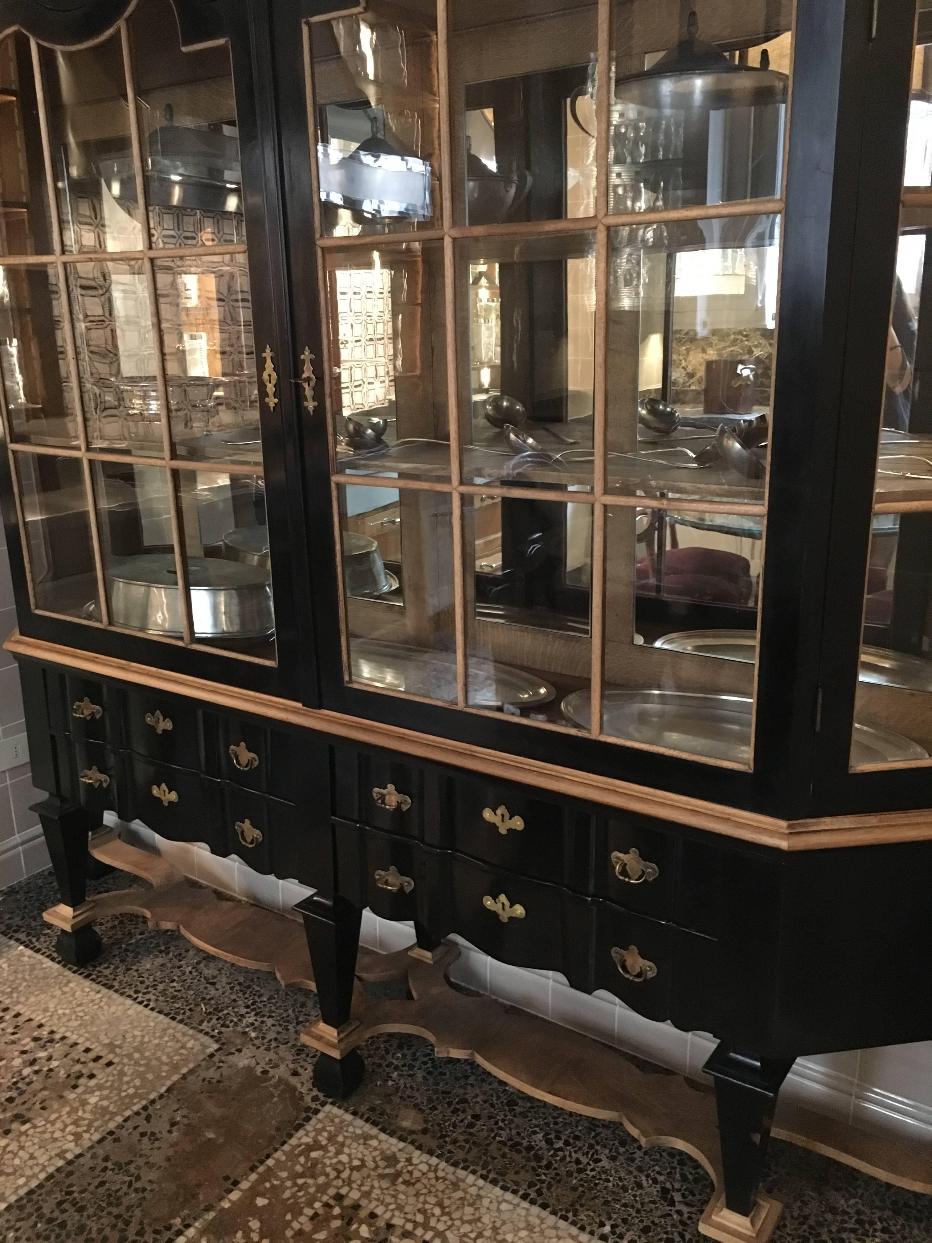 French Black Painted Double Body Mirrored Cupboard from Early 20th Century 10