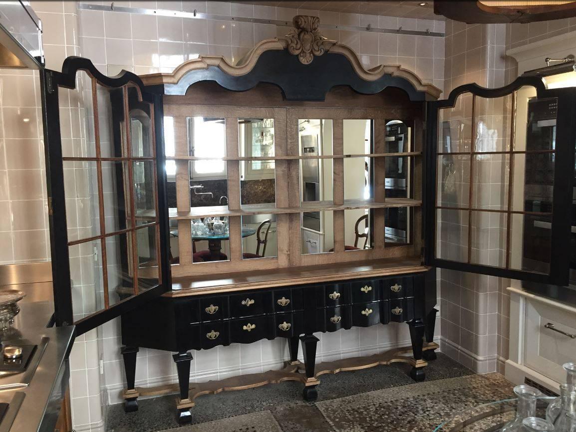 French Black Painted Double Body Mirrored Cupboard from Early 20th Century 1