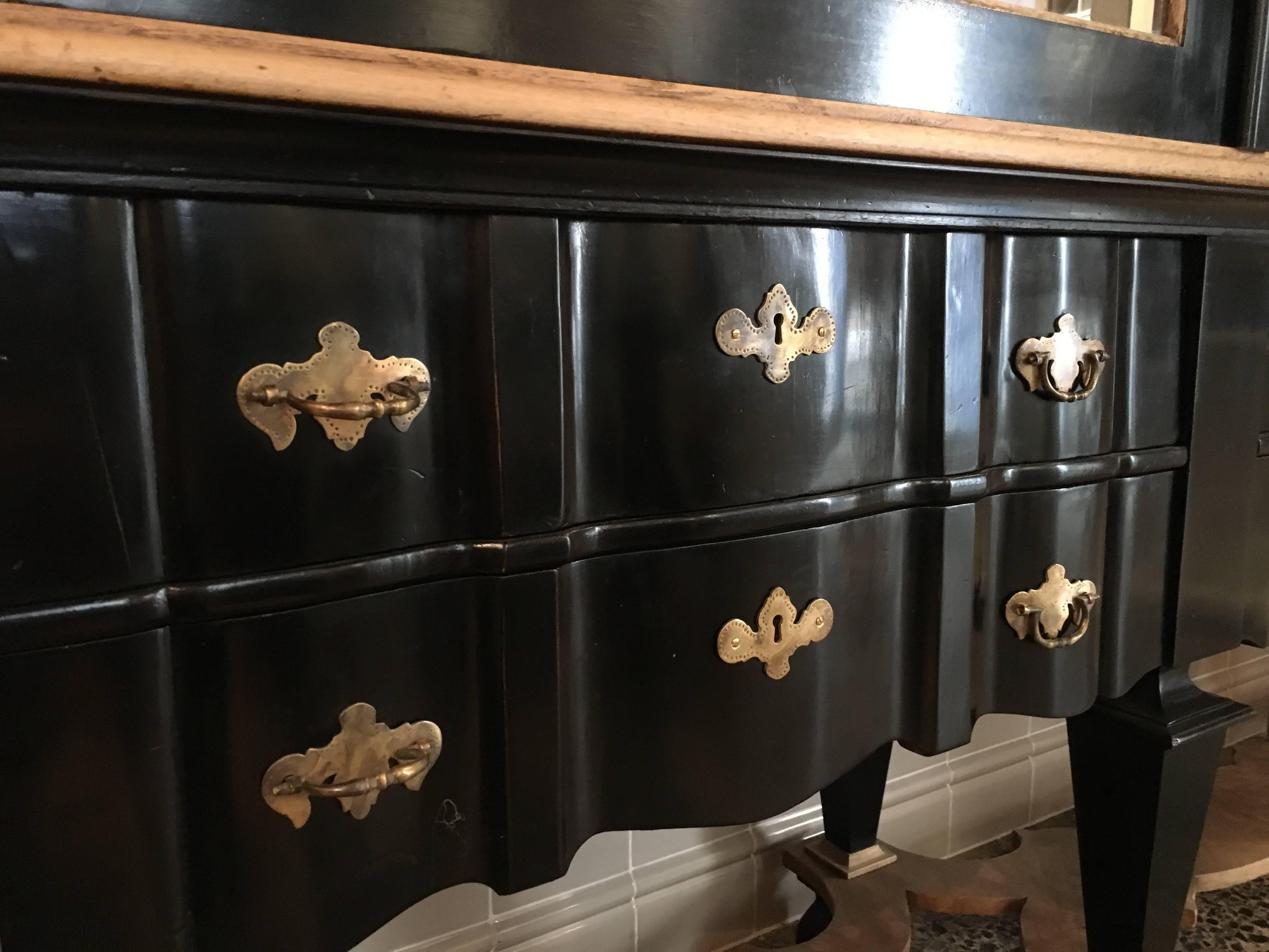 French Black Painted Double Body Mirrored Cupboard from Early 20th Century 2