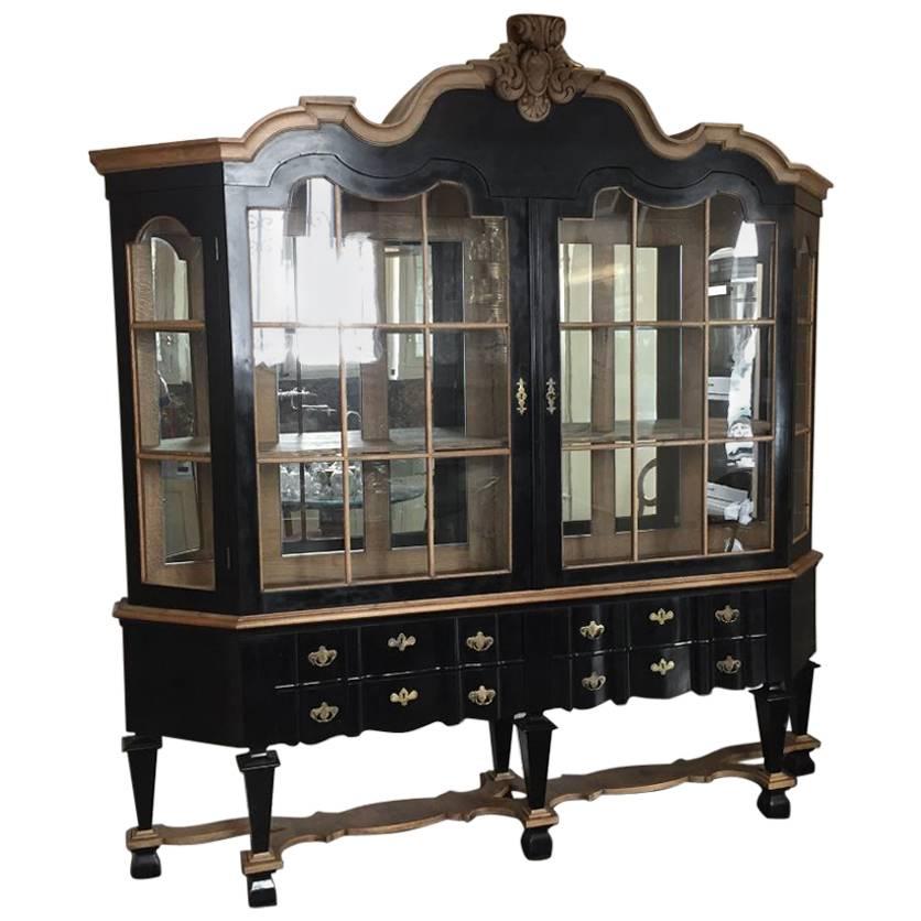 French Black Painted Double Body Mirrored Cupboard from Early 20th Century