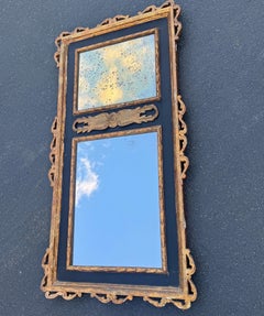 French Black Painted Gold Gilt Carved Wall Mirror