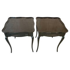 French Black Painted Wooden Side or End Tables, A Pair