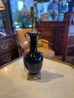 French Black Porcelain Lamp Bronze Mounts