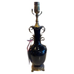 French Black Porcelain Lamp Bronze Mounts