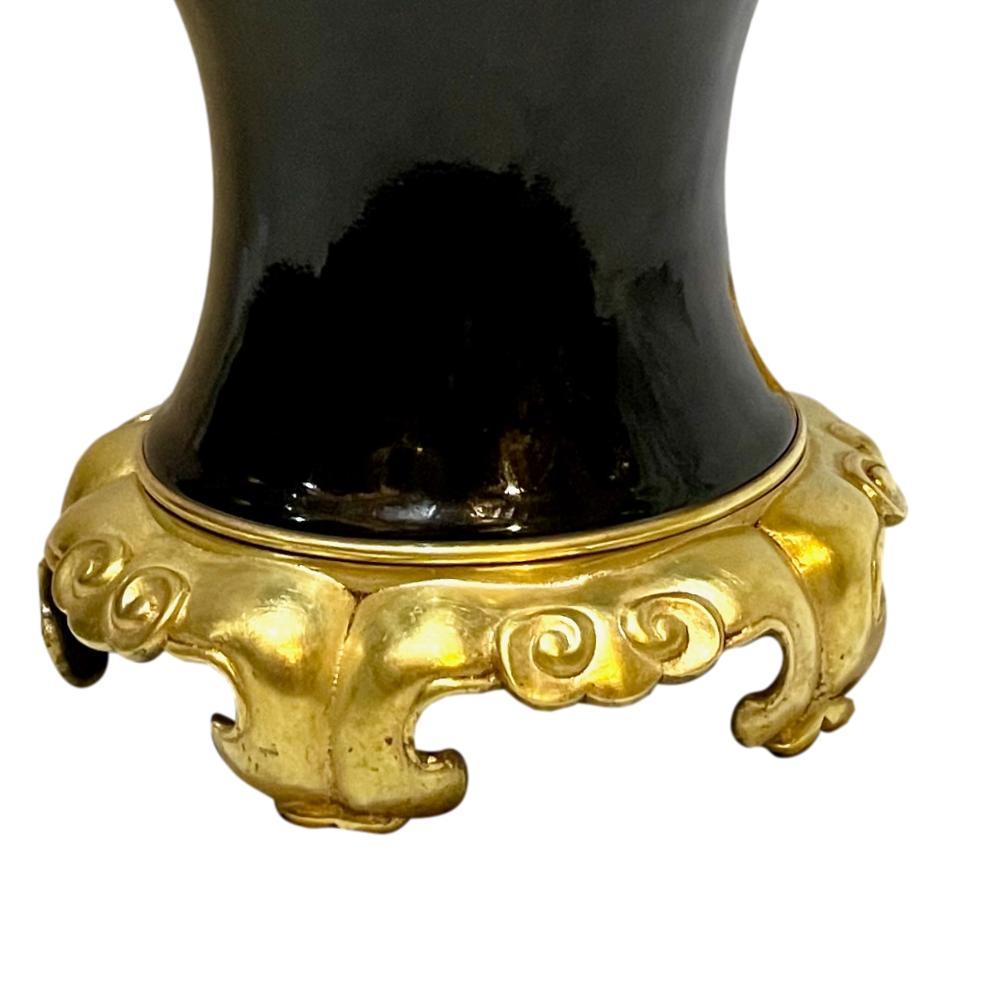 French Black Porcelain Table Lamp In Good Condition For Sale In New York, NY