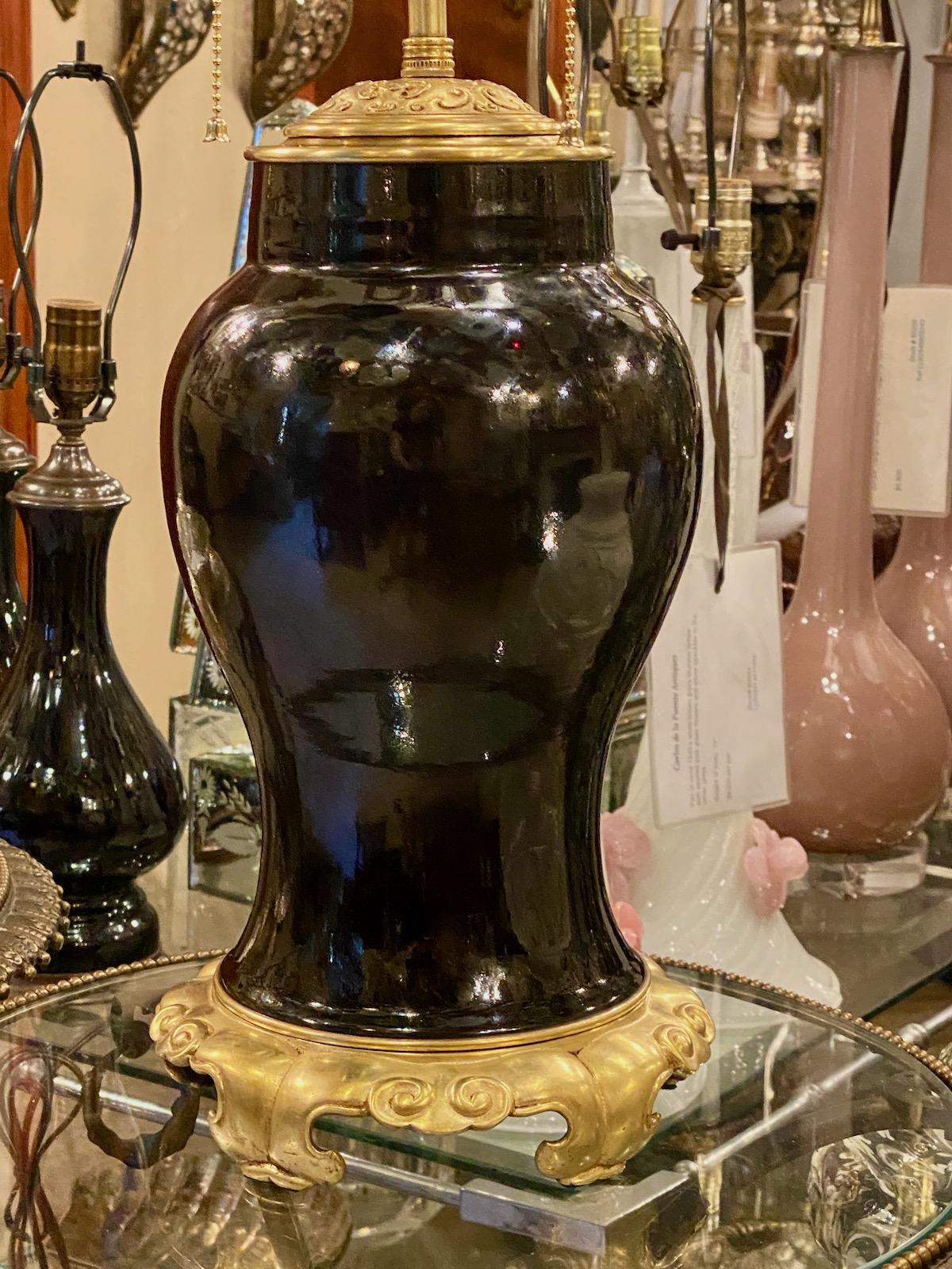 French Black Porcelain Table Lamp For Sale 1