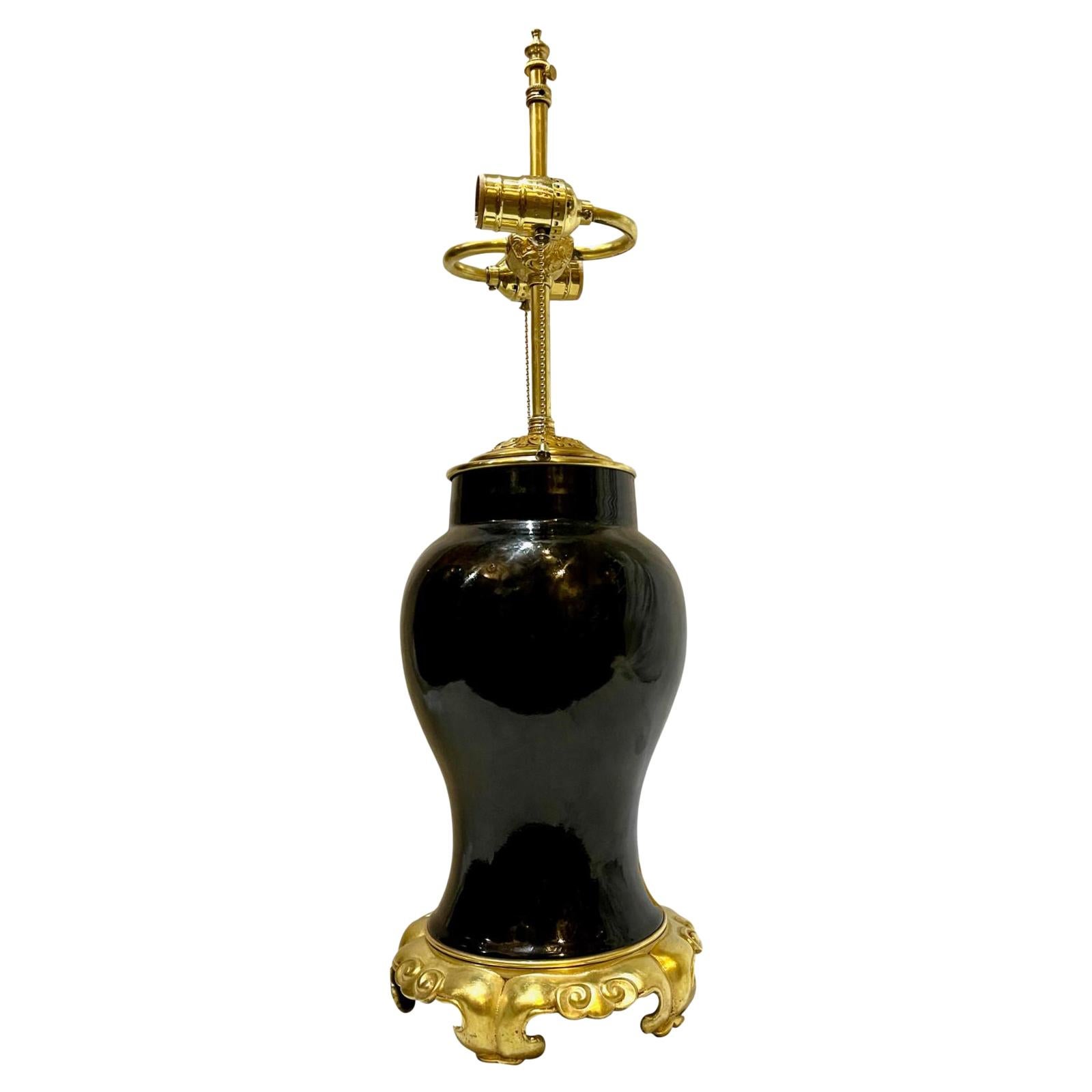French Black Porcelain Table Lamp For Sale