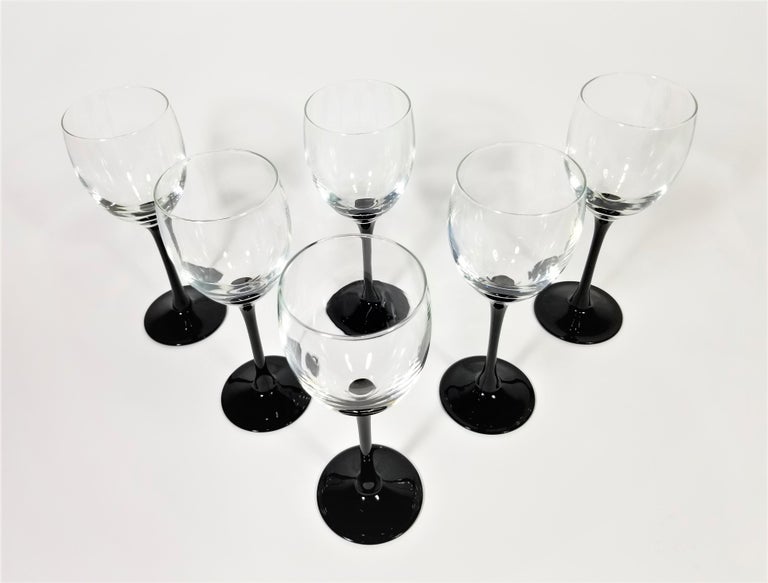 Beautiful Set of 6 Six French Vintage Luminarc Martini Glasses Black Stem  Cocktail Glass 