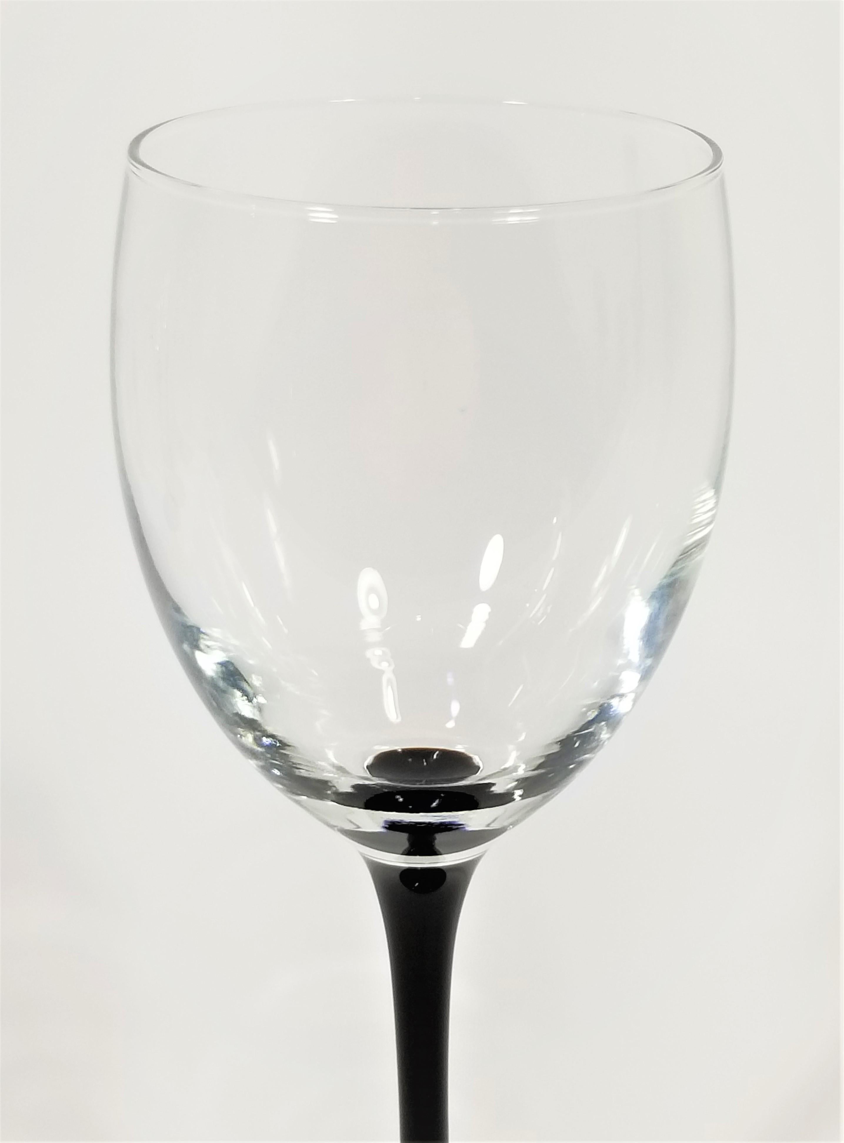 20th Century Luminarc, France Black  Tulip Base Stemware / Wine Glasses, Set of 6 For Sale