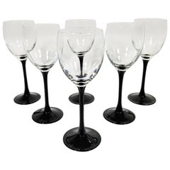 Vintage Luminarc, France Black  Tulip Base Stemware / Wine Glasses, Set of 6