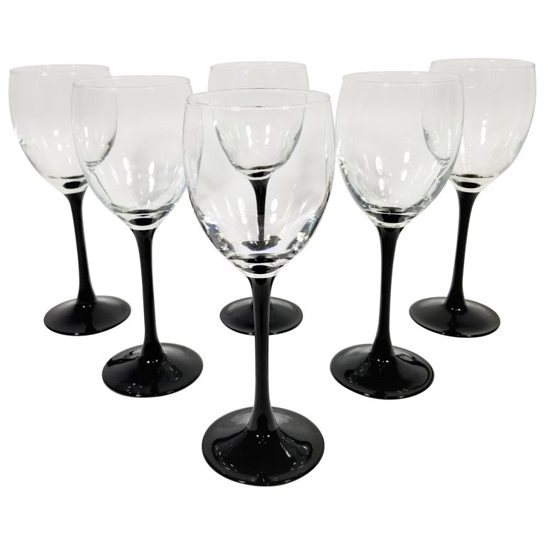 Luminarc, France Black Tulip Base Stemware / Wine Glasses, Set of