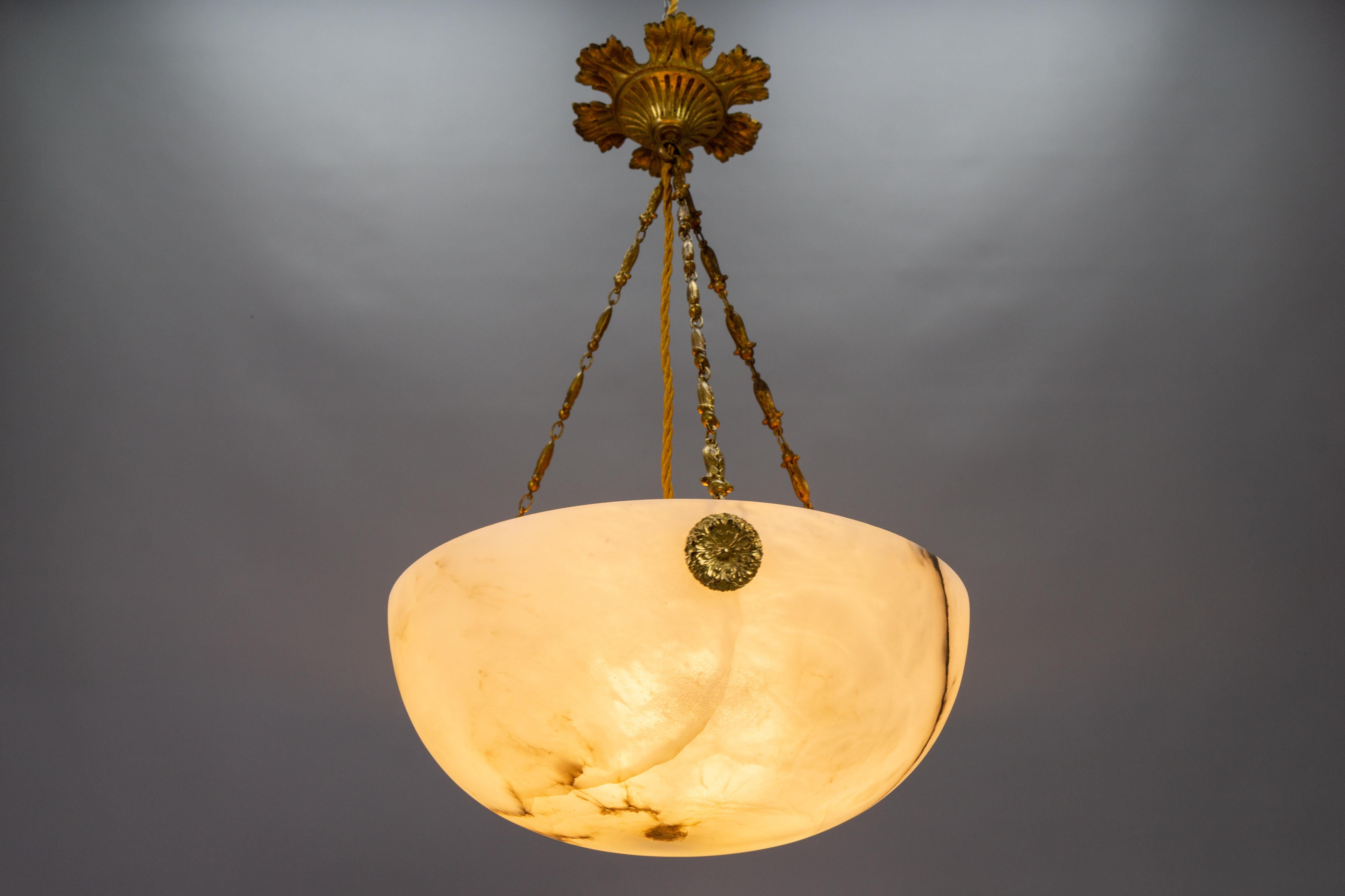 French Black Veined Alabaster and Bronze Pendant Light Fixture, ca. 1920 8