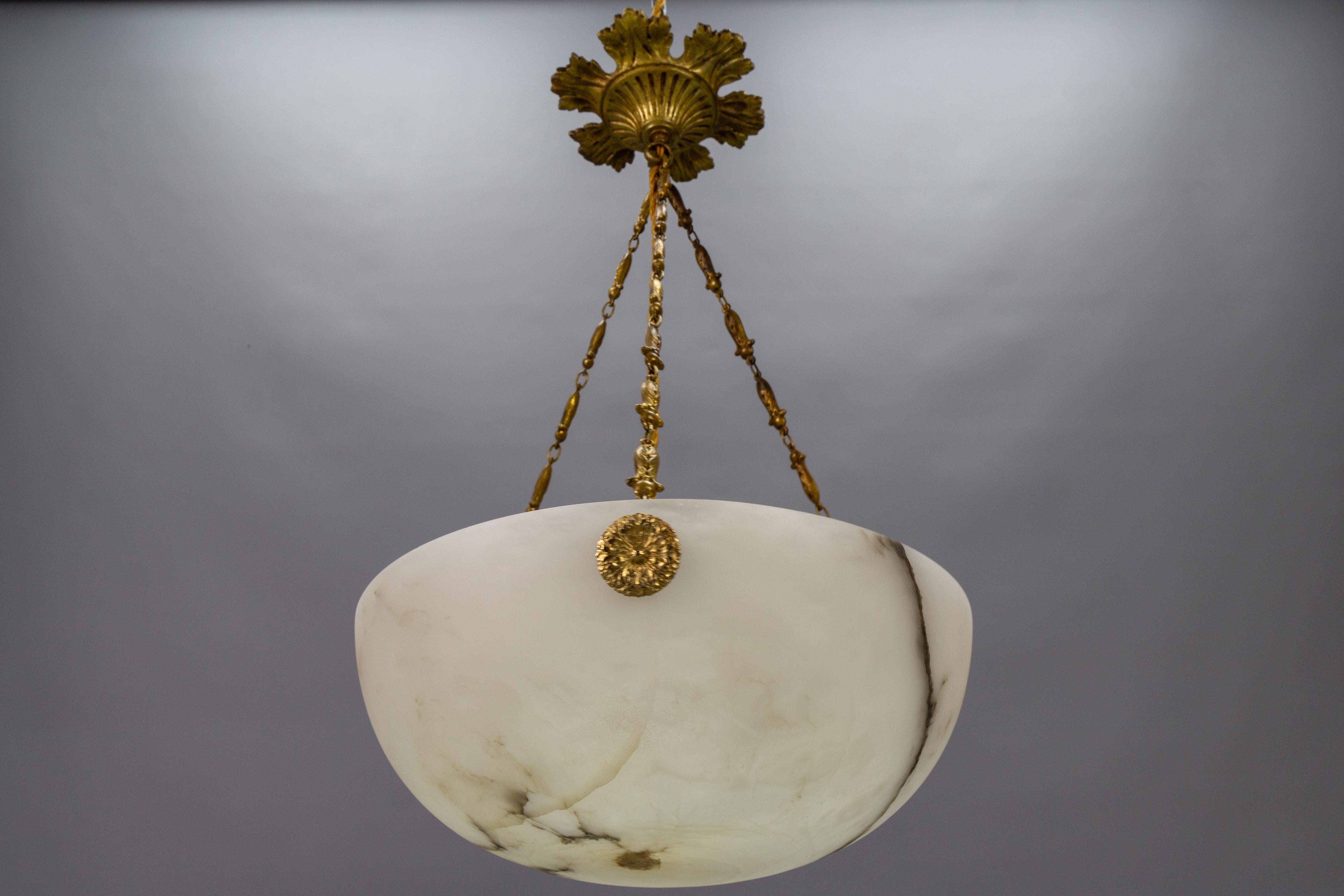 French Black Veined Alabaster and Bronze Pendant Light Fixture, ca. 1920 10
