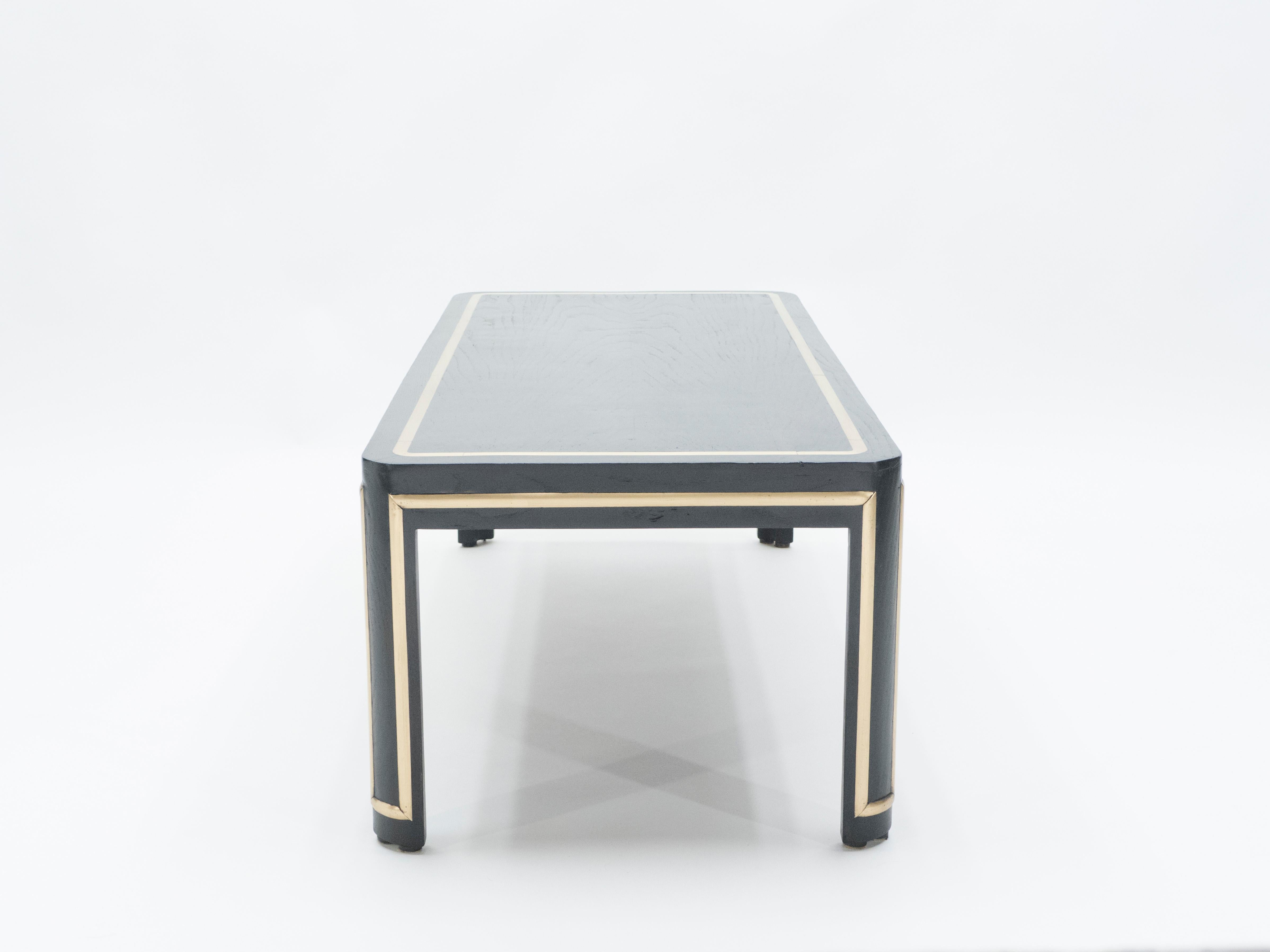 French Black Wood and Brass Art Deco Coffee Table 1940s For Sale 5