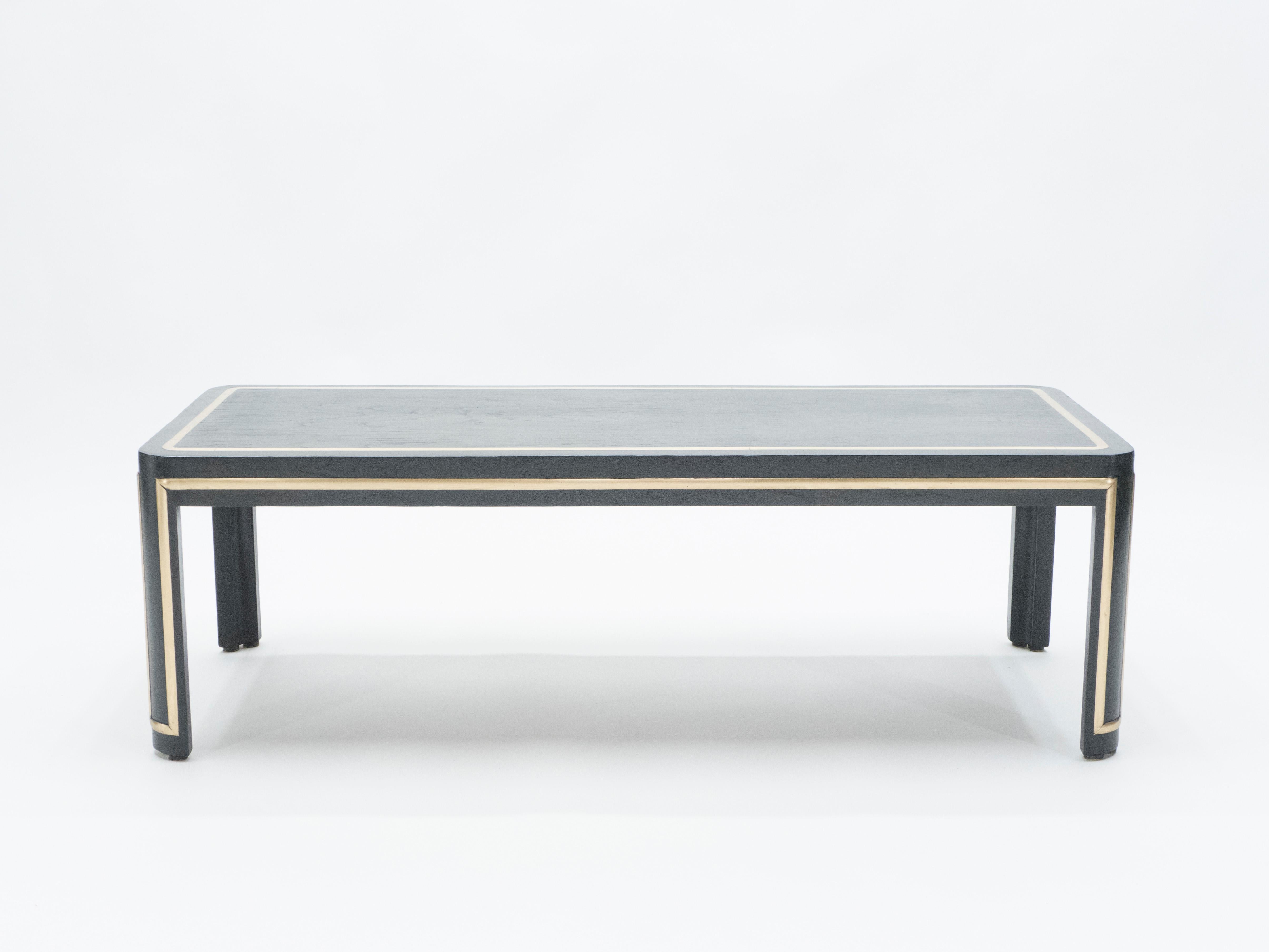 French Black Wood and Brass Art Deco Coffee Table 1940s In Good Condition For Sale In Paris, IDF