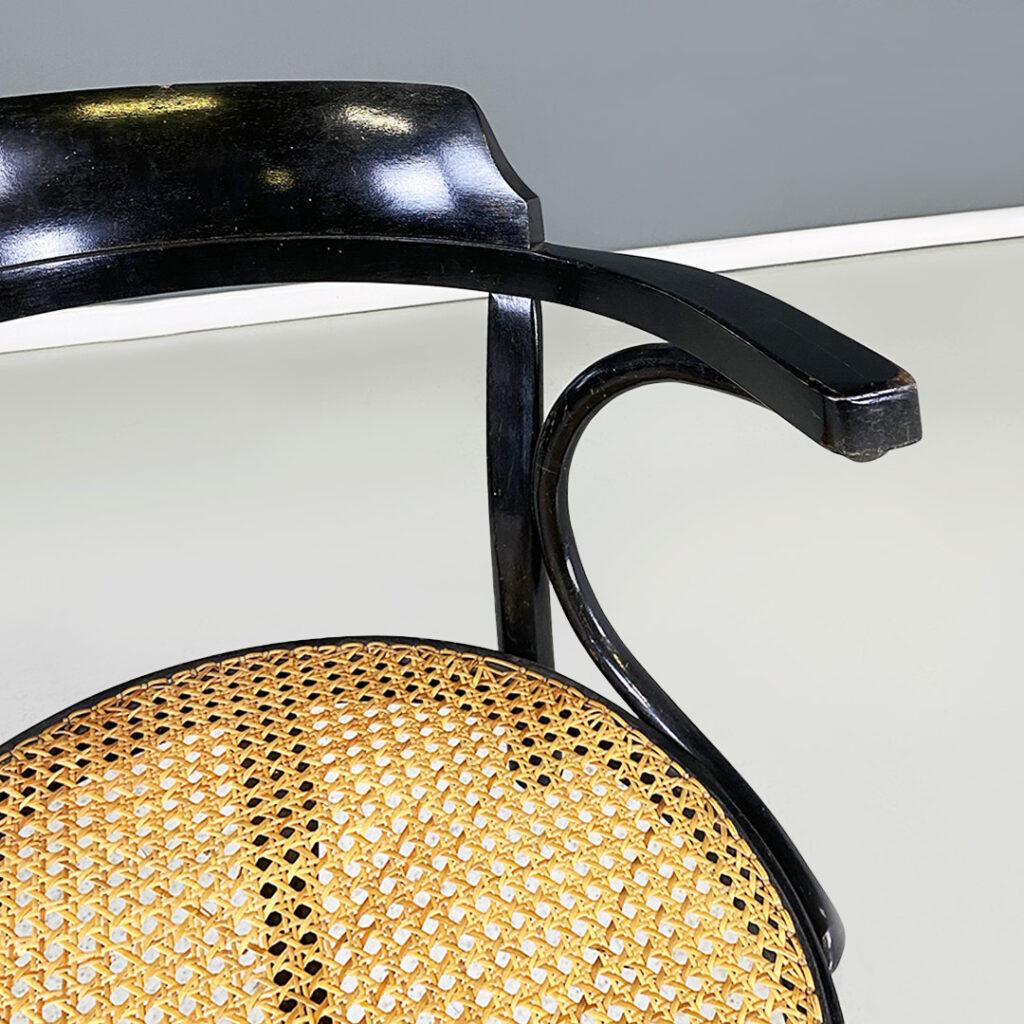 Straw French black wood and Vienna straw swivel chair in Thonet style, 1900s For Sale
