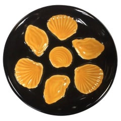 French Black & Yellow Majolica Oyster, circa 1950