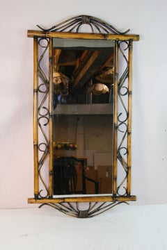Vintage 1960 French Blackened Bamboo Wall Mirror, Hand-Crafted Design