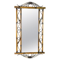 Vintage 1960 French Blackened Bamboo Wall Mirror, Hand-Crafted Design