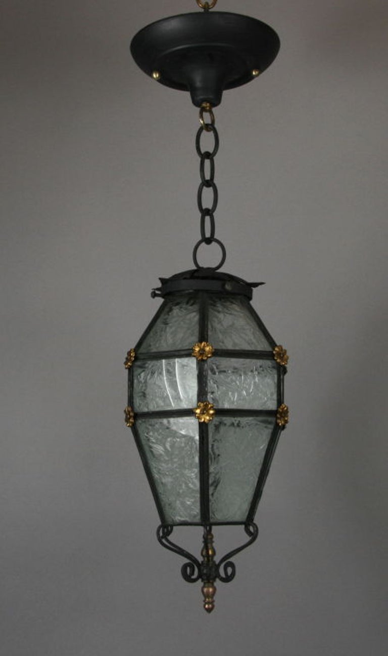Mid-20th Century French Blackened Etched Glass Lantern For Sale