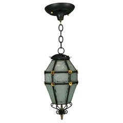French Blackened Etched Glass Lantern